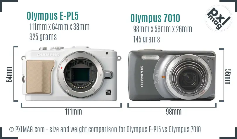 Olympus E-PL5 vs Olympus 7010 size comparison