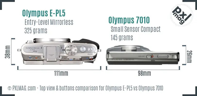 Olympus E-PL5 vs Olympus 7010 top view buttons comparison