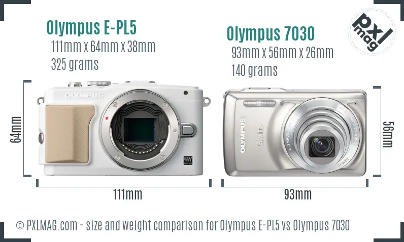 Olympus E-PL5 vs Olympus 7030 size comparison