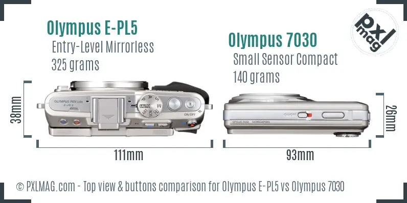 Olympus E-PL5 vs Olympus 7030 top view buttons comparison