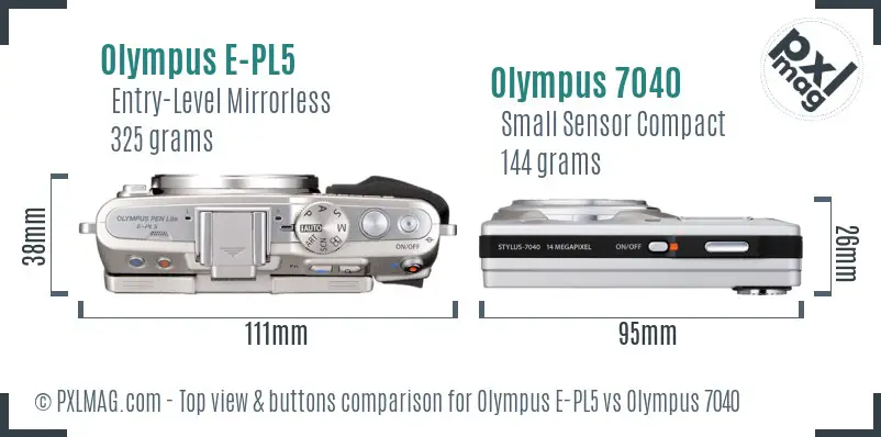 Olympus E-PL5 vs Olympus 7040 top view buttons comparison