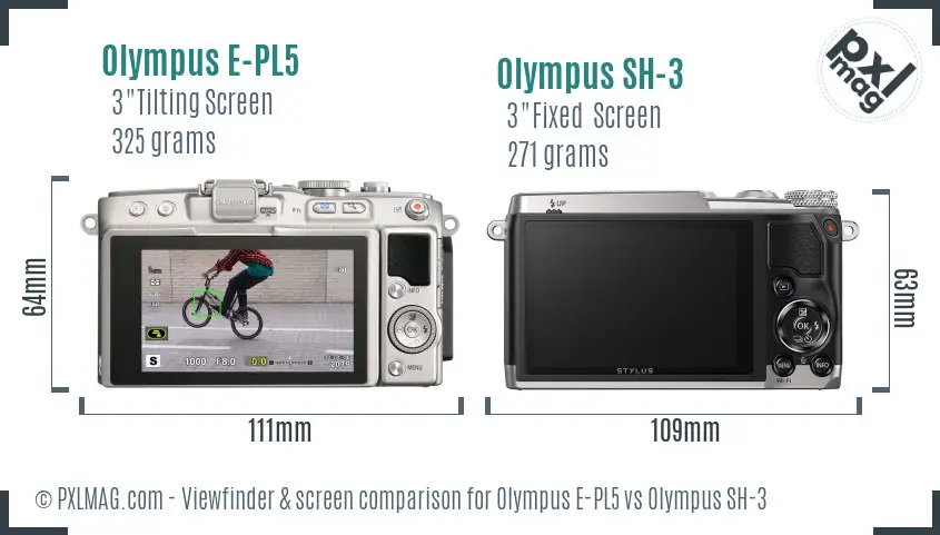 Olympus E-PL5 vs Olympus SH-3 Screen and Viewfinder comparison