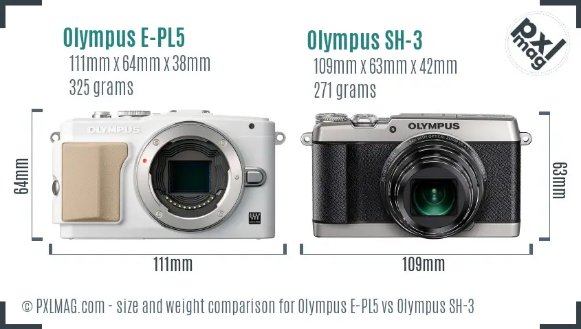 Olympus E-PL5 vs Olympus SH-3 size comparison