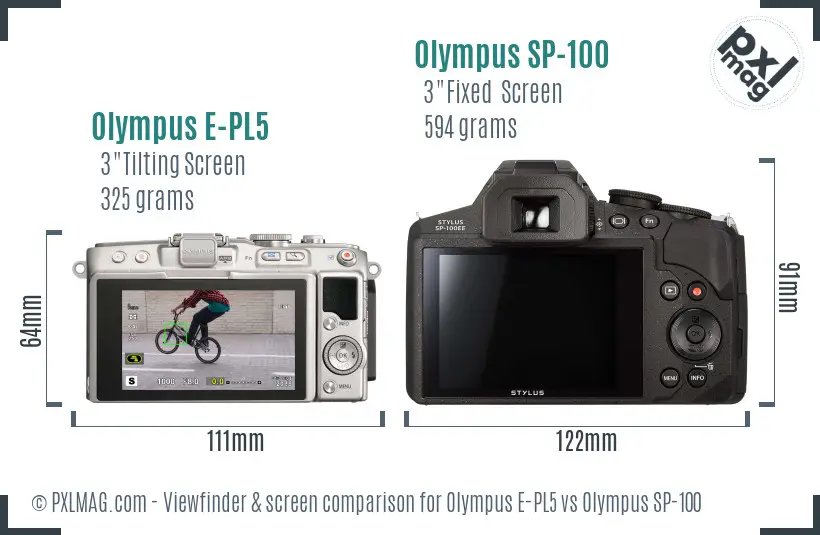 Olympus E-PL5 vs Olympus SP-100 Screen and Viewfinder comparison