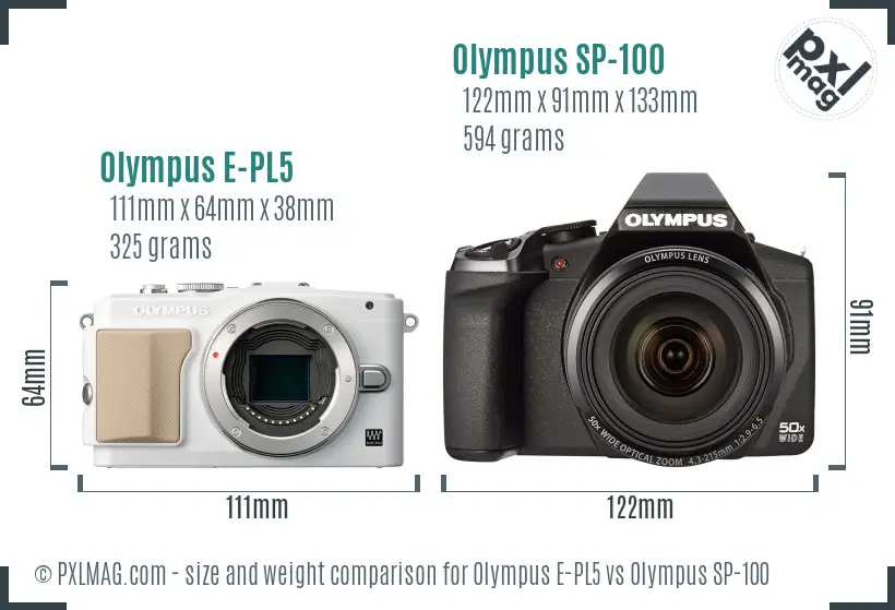 Olympus E-PL5 vs Olympus SP-100 size comparison