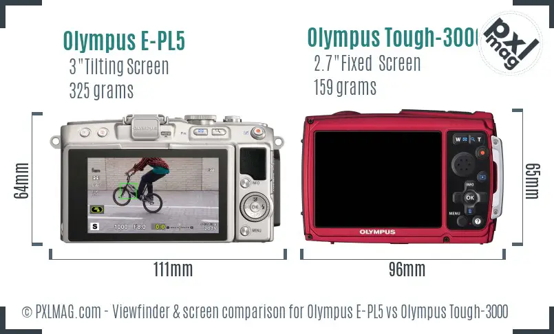 Olympus E-PL5 vs Olympus Tough-3000 Screen and Viewfinder comparison
