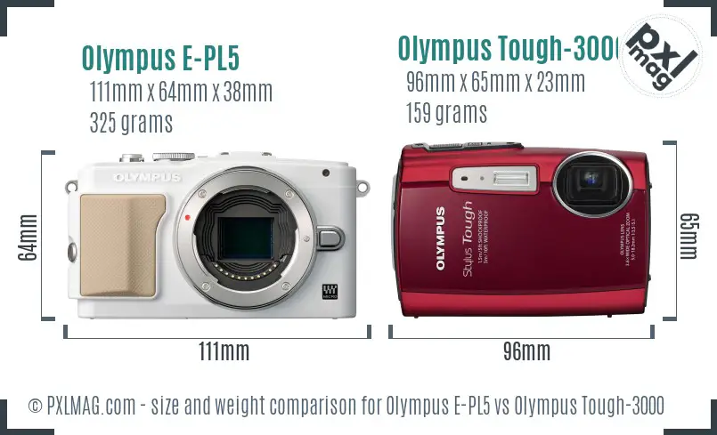 Olympus E-PL5 vs Olympus Tough-3000 size comparison