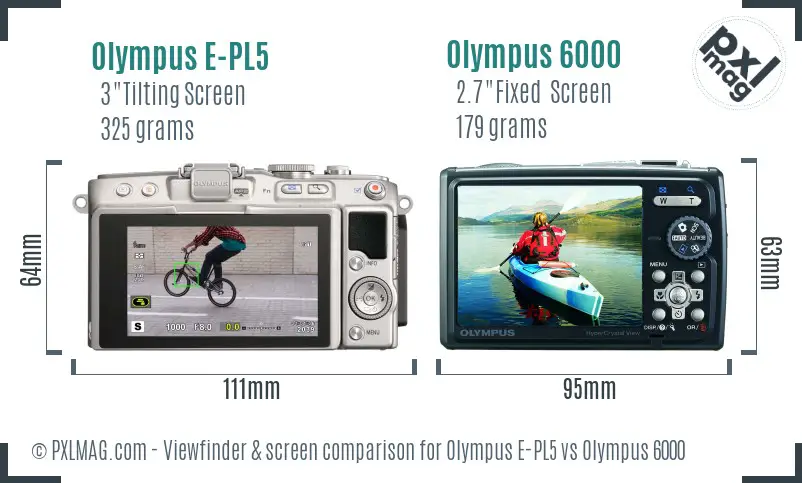 Olympus E-PL5 vs Olympus 6000 Screen and Viewfinder comparison