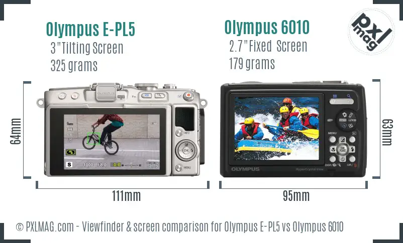 Olympus E-PL5 vs Olympus 6010 Screen and Viewfinder comparison