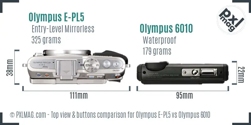 Olympus E-PL5 vs Olympus 6010 top view buttons comparison