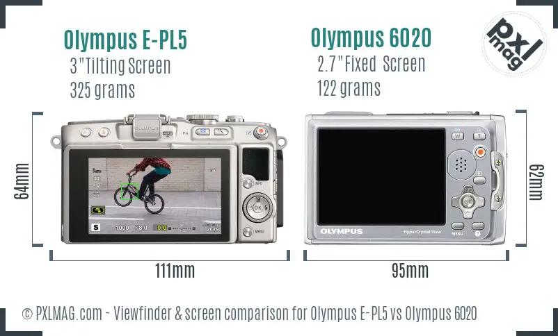 Olympus E-PL5 vs Olympus 6020 Screen and Viewfinder comparison