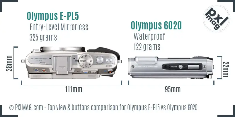 Olympus E-PL5 vs Olympus 6020 top view buttons comparison