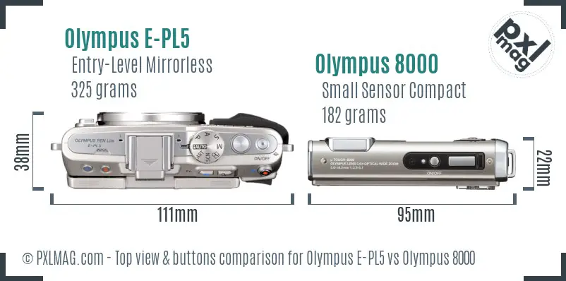 Olympus E-PL5 vs Olympus 8000 top view buttons comparison