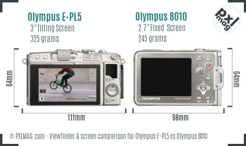 Olympus E-PL5 vs Olympus 8010 Screen and Viewfinder comparison