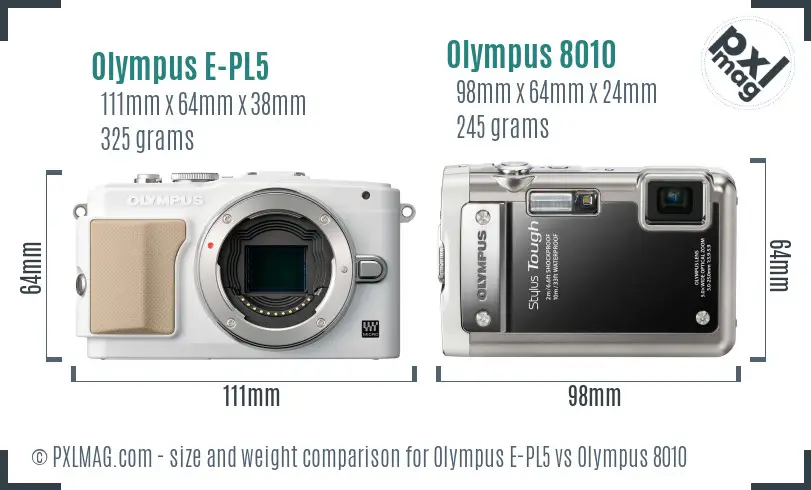 Olympus E-PL5 vs Olympus 8010 size comparison