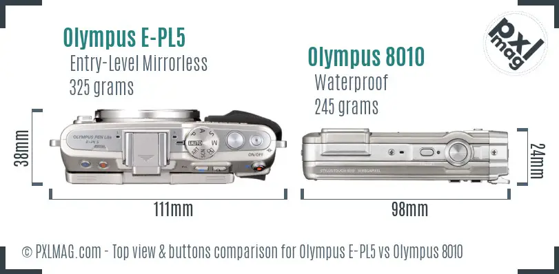 Olympus E-PL5 vs Olympus 8010 top view buttons comparison