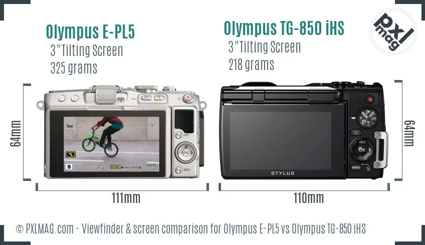 Olympus E-PL5 vs Olympus TG-850 iHS Screen and Viewfinder comparison