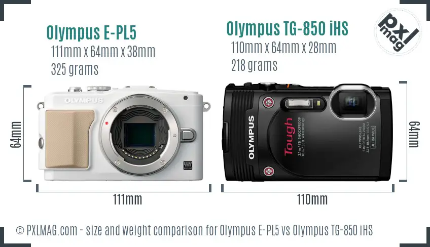 Olympus E-PL5 vs Olympus TG-850 iHS size comparison