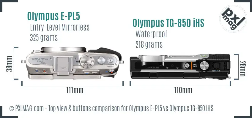 Olympus E-PL5 vs Olympus TG-850 iHS top view buttons comparison