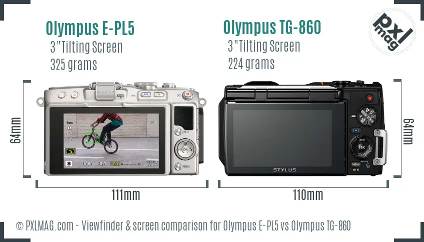 Olympus E-PL5 vs Olympus TG-860 Screen and Viewfinder comparison