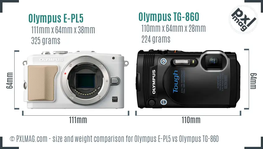 Olympus E-PL5 vs Olympus TG-860 size comparison
