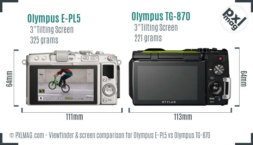 Olympus E-PL5 vs Olympus TG-870 Screen and Viewfinder comparison