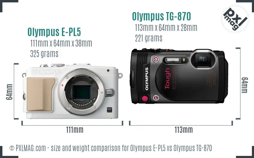 Olympus E-PL5 vs Olympus TG-870 size comparison