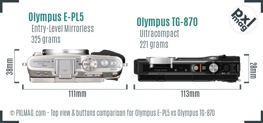 Olympus E-PL5 vs Olympus TG-870 top view buttons comparison