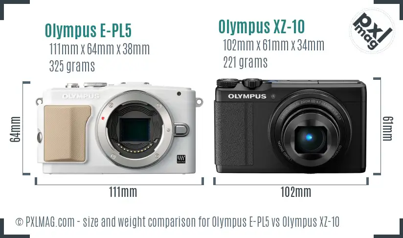 Olympus E-PL5 vs Olympus XZ-10 size comparison