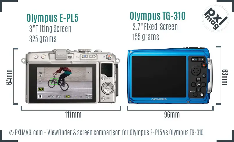 Olympus E-PL5 vs Olympus TG-310 Screen and Viewfinder comparison