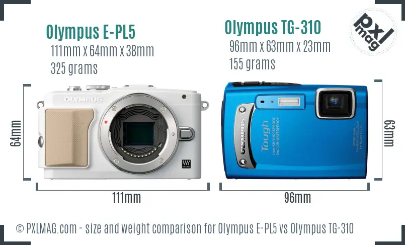 Olympus E-PL5 vs Olympus TG-310 size comparison