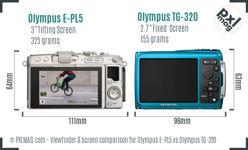 Olympus E-PL5 vs Olympus TG-320 Screen and Viewfinder comparison