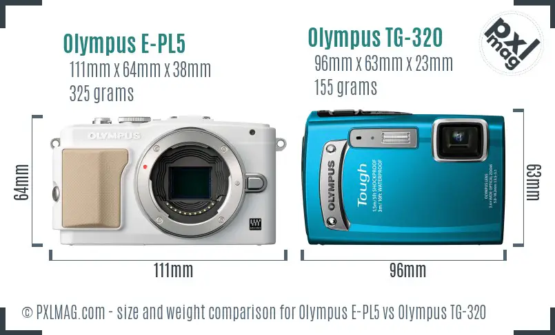 Olympus E-PL5 vs Olympus TG-320 size comparison