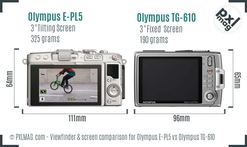 Olympus E-PL5 vs Olympus TG-610 Screen and Viewfinder comparison