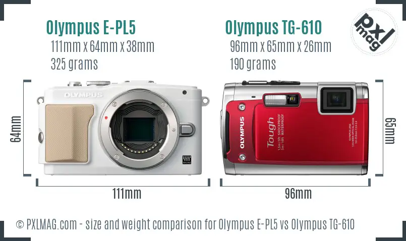 Olympus E-PL5 vs Olympus TG-610 size comparison