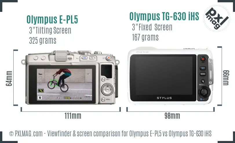 Olympus E-PL5 vs Olympus TG-630 iHS Screen and Viewfinder comparison