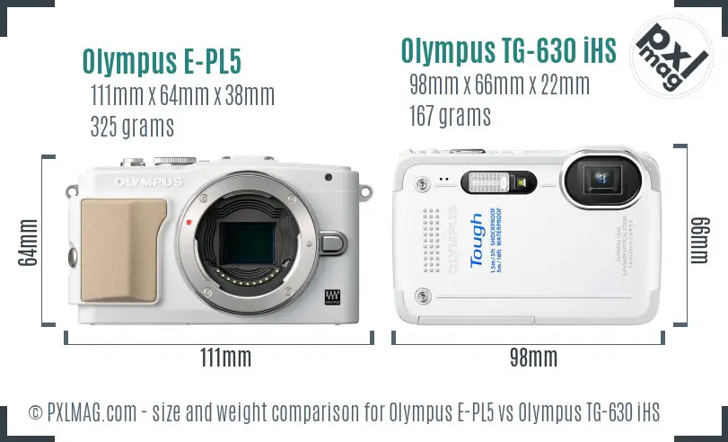 Olympus E-PL5 vs Olympus TG-630 iHS size comparison