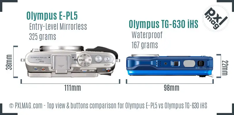 Olympus E-PL5 vs Olympus TG-630 iHS top view buttons comparison