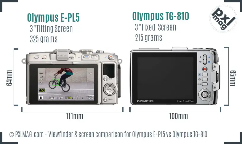 Olympus E-PL5 vs Olympus TG-810 Screen and Viewfinder comparison