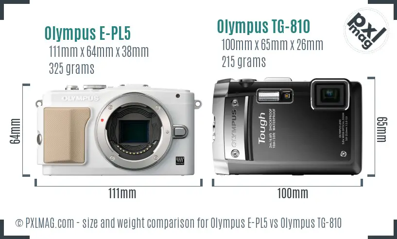 Olympus E-PL5 vs Olympus TG-810 size comparison