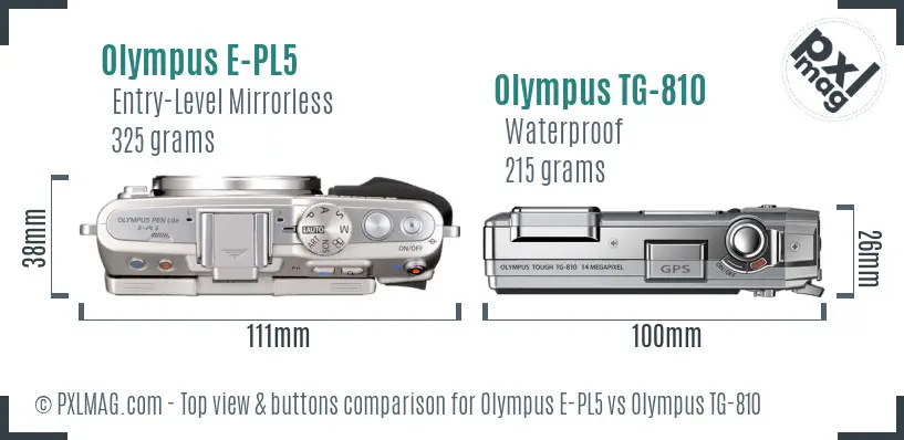 Olympus E-PL5 vs Olympus TG-810 top view buttons comparison