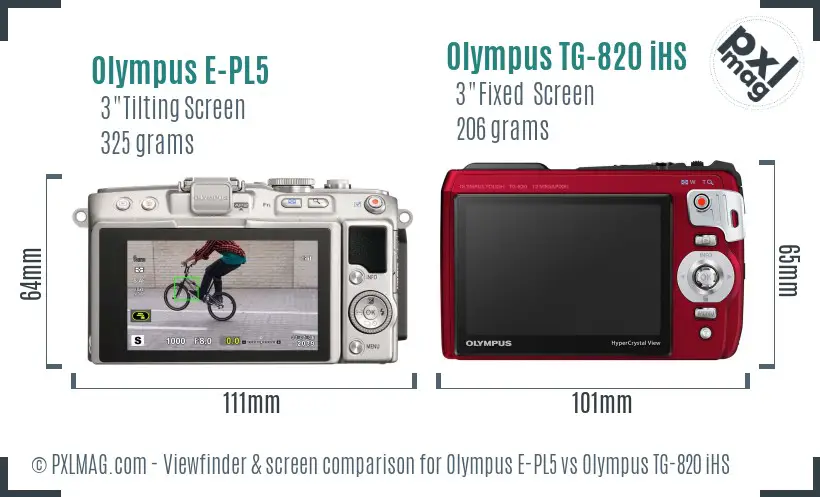 Olympus E-PL5 vs Olympus TG-820 iHS Screen and Viewfinder comparison