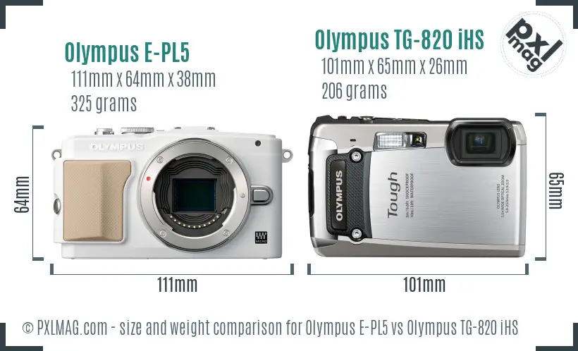 Olympus E-PL5 vs Olympus TG-820 iHS size comparison
