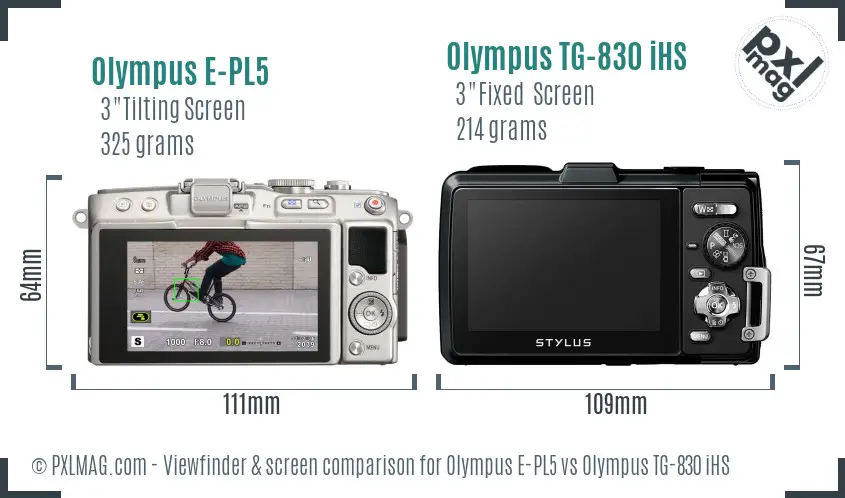 Olympus E-PL5 vs Olympus TG-830 iHS Screen and Viewfinder comparison