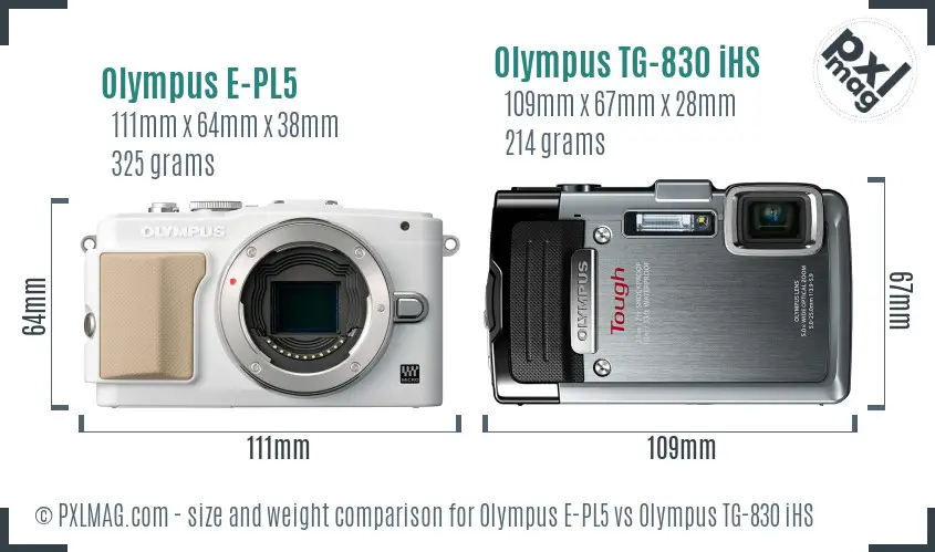 Olympus E-PL5 vs Olympus TG-830 iHS size comparison