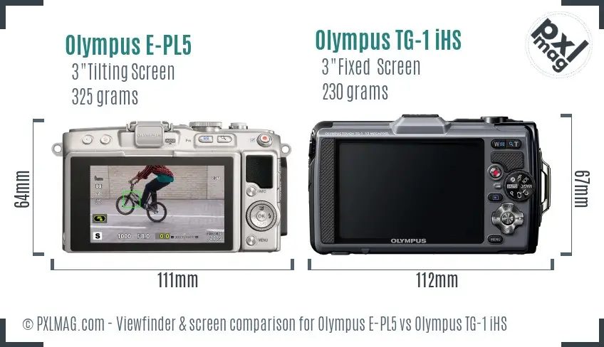 Olympus E-PL5 vs Olympus TG-1 iHS Screen and Viewfinder comparison