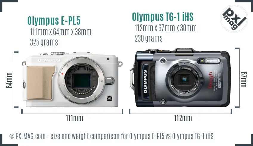 Olympus E-PL5 vs Olympus TG-1 iHS size comparison