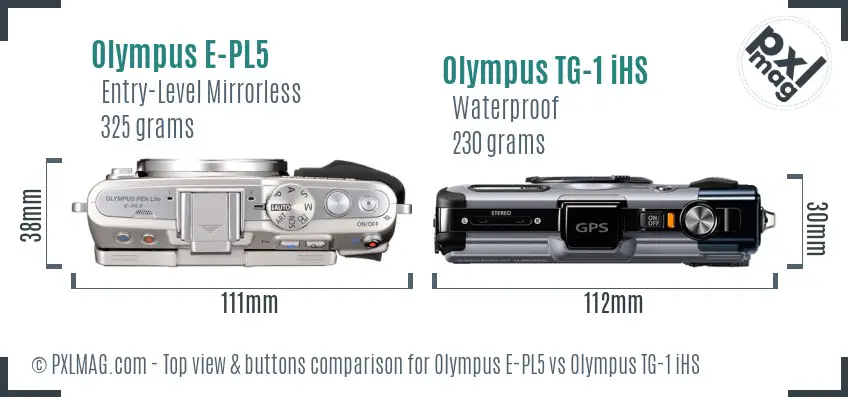 Olympus E-PL5 vs Olympus TG-1 iHS top view buttons comparison