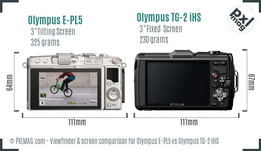 Olympus E-PL5 vs Olympus TG-2 iHS Screen and Viewfinder comparison