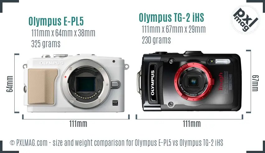 Olympus E-PL5 vs Olympus TG-2 iHS size comparison